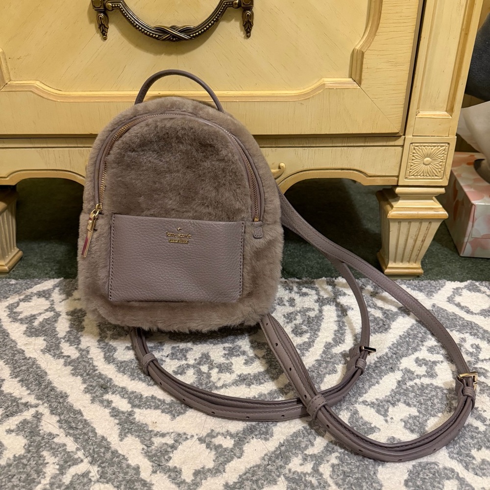 Kate Spade  Gray Furry Mini Backpack